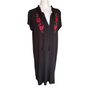 NWT Greige Black Embroidered Boho Midi Dress Size XL